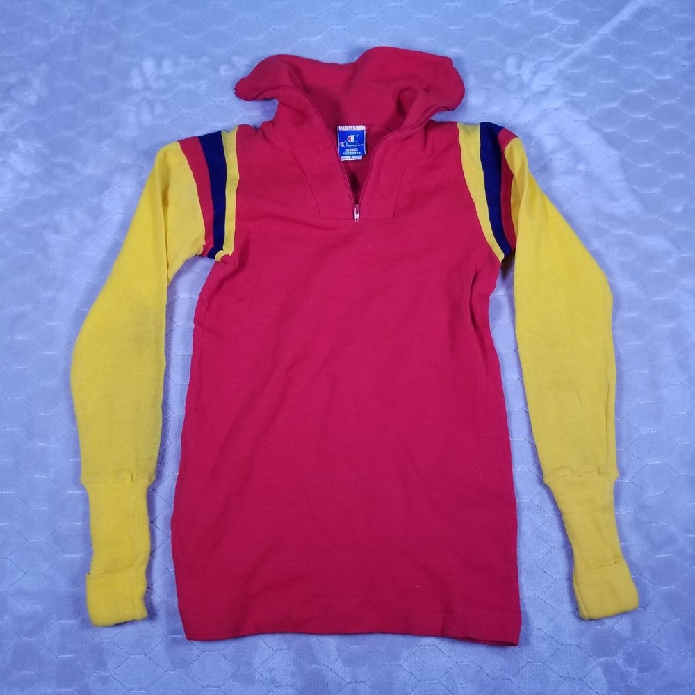 VTG 80s Champion Brand 1/4 Zip Sweater Long Sleeve Poly Retro Look See Pics